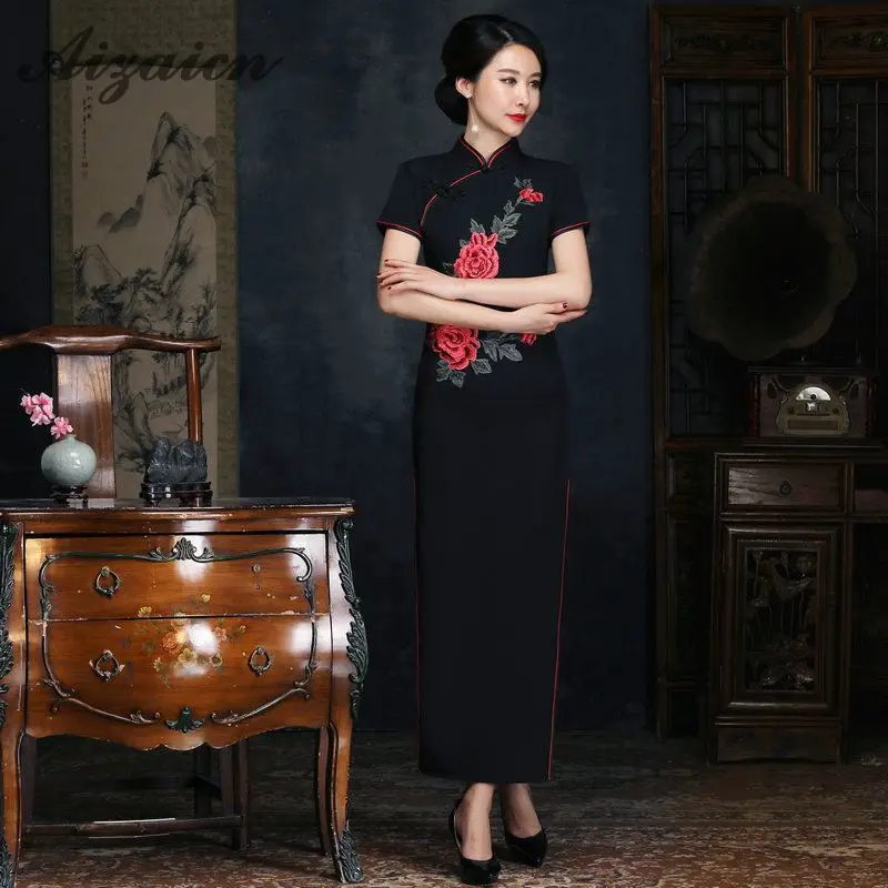 Шелк Длинные Cheongsam Qipao для женщин Формальные Vestidos Красный пикантные китайское традиционное платье костюмы плюс размеры восточные платья