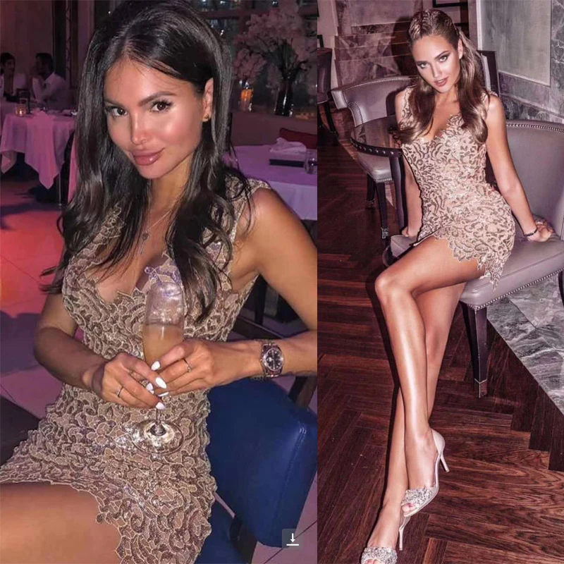 

2019 Sleeveless Bodycon Women Dress High Quality Fashion Deep V Neck Sexy Sequin Shining Party Dresses Vestidos Wholesale