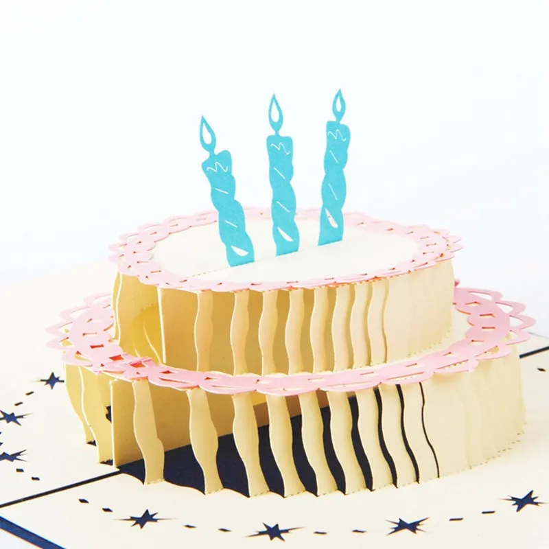  Cards & Invitations Happy Birthday Postcard Greeting Gift Cards Blank Paper 3D Handmade Pop Up Lase - 32853970115