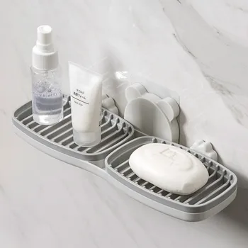 

Double grid drain soap box bathroom wall hanging soap rack creative wall free punching rack soap rack lw20181220