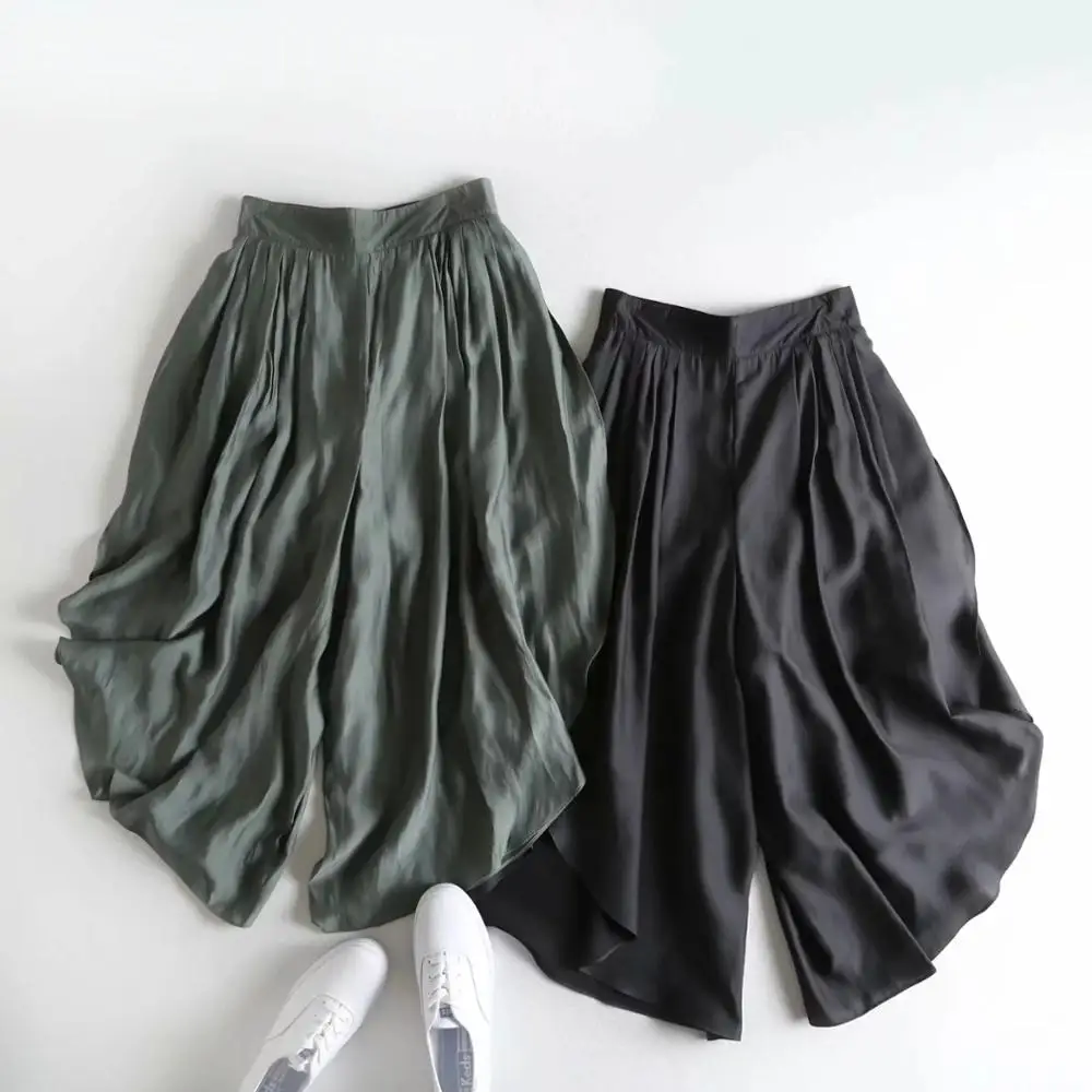 

LTD1199089 New 2019 Solid Loose Wide Leg Pleated Rucked Asymmetrical High Elastic Waist Pants Women Vestidos