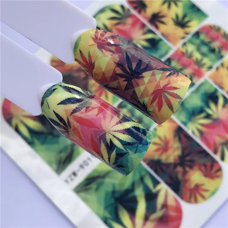 

YWK 1 Sheet Nail Water Transfer Nails Art Sticker Sexy Colorful Maple Leaf Nail Wraps Sticker nail supplies Decal