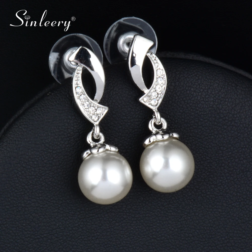 

SINLEERY Women OL Lady Imitation White Gray Color Drop Pearl Earrings Elegant Bridal Wedding Jewelry Gifts Es195 SSD