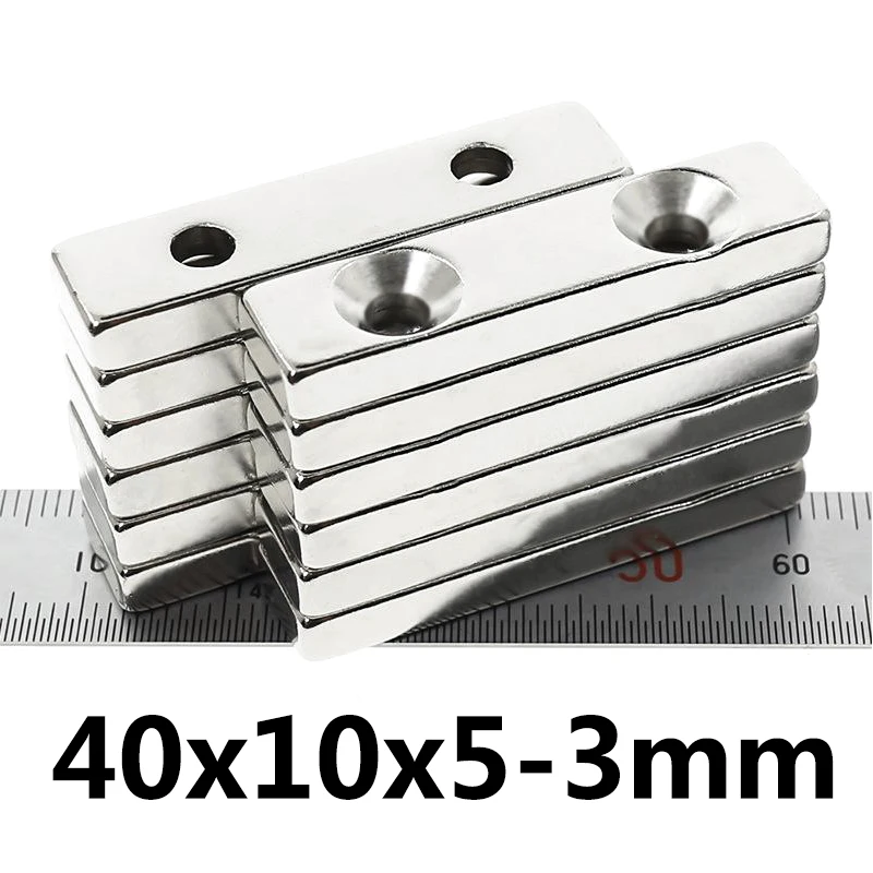 

2pcs lot F 40x10x5 mm hole 3mm N35 Strong Square NdFeB Rare Earth Magnet40x10x5 mm 3hole mm