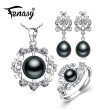 FENASY серьги из стерлингового серебра 925 пробы с камнями, натуральный жемчуг комплекты украшений для женщин, богемный свадебный набор Этнические серьги кольца