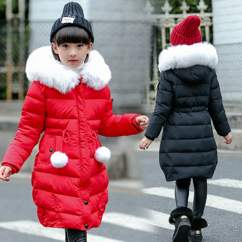 

FYH Kids Clothing Winter Girls Parka Xmas Style Children Big Fur Hooded Outerwear Girls Cotton-padded Warm Thicken Down Jacket