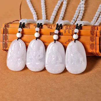 

High Quality Jade Reiki Healing Crystal Buddha Chain Lucky White Jade Carved Buddha Lucky Amulet Pendant Necklace For Women Men