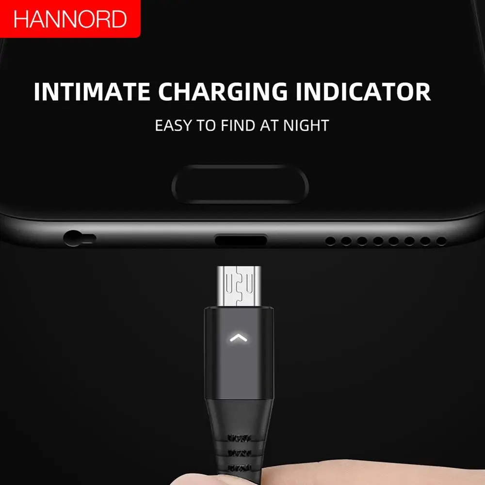 HANNORD Micro USB кабель для быстрой зарядки 1,2 A Светодиодный индикатор 1,8/м данных Syn нейлоновый плетеный шнур для зарядки телефона Android