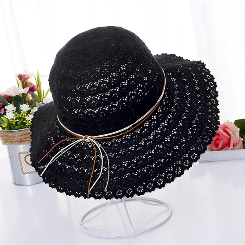 Women Lace Hollow Straw Cap Large Brim Foldable Hat Summer Ladies Elegant Travel Caps Female Fisherman Sun Hats CP0200 (4)