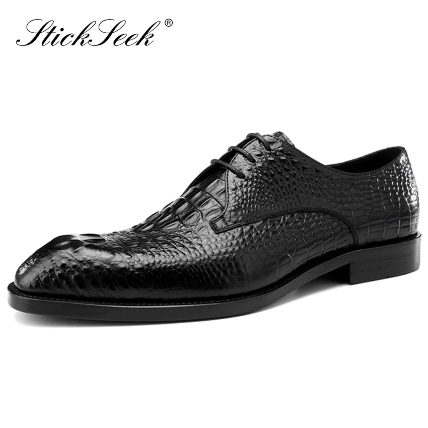 

New Luxury Genuine Leather Formal Dress Handmade Man Derby Shoes Square Toe Alligator Pattern Men's Office Oxford Footwear SK135