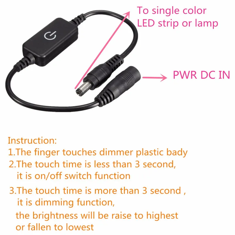 Черная мини-встроенный сенсорный светодиодный диммер контроллер адаптер для одного Цвет Светодиодные ленты свет лампы DC12-24V 4A