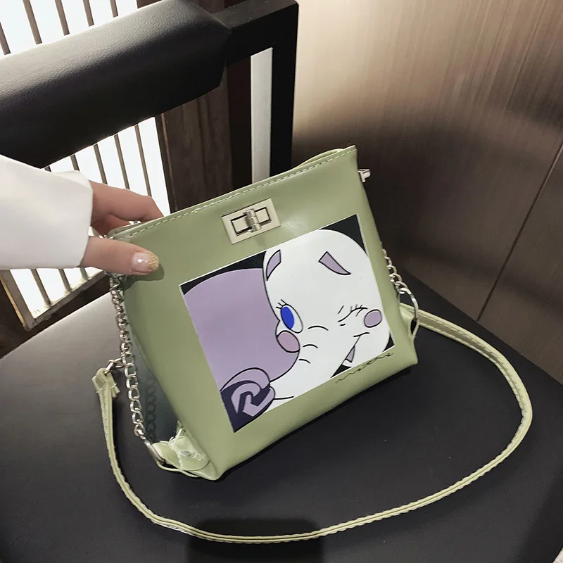 

2019 summer new women's bag candy color cartoon printing turn lock bag casual wild single shoulder diagonal package chain bag