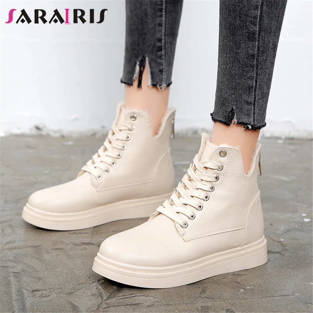 

SARAIRIS New woman Boots Zip Cross Tied Waterproof Flat With Shoes Woman Casual Soft Retro Winter Spring Warm Fur Ankle Boots