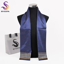 [BYSIFA] Мужской Бизнес шелковый шарф глушитель осень зима бренд Повседневный синий шейный шарф шелк мужской длинный шарф галстук 160*26 см