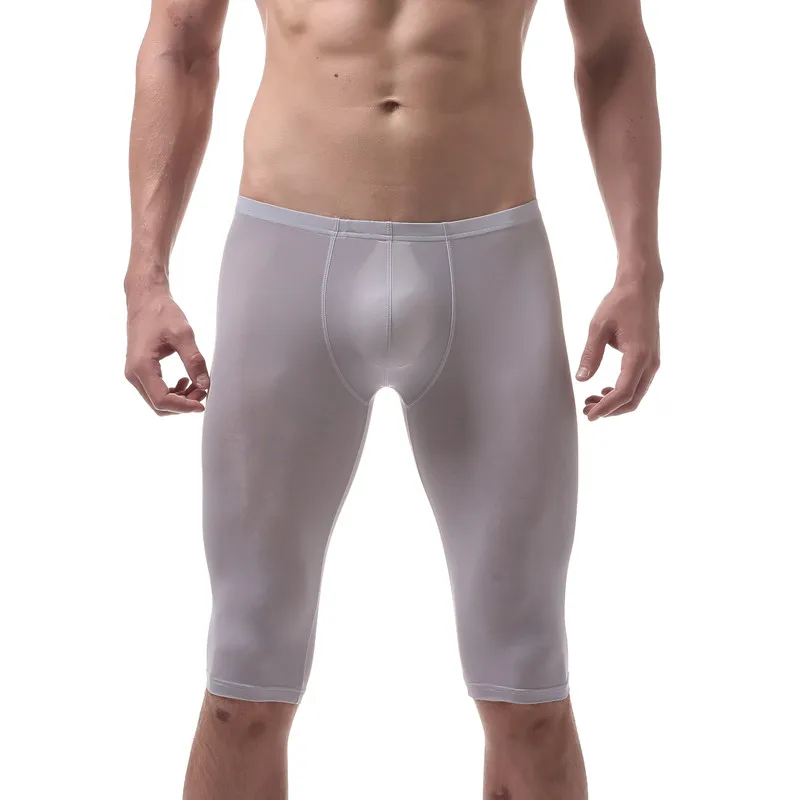 IYUNYI мужские трусы-боксеры из Ice Silk Шорты пижамные штаны для сна Короткие штаны Повседневная одежда для сна тонкие дышащие мужские бикини Длинные боксеры - Цвет: Gray