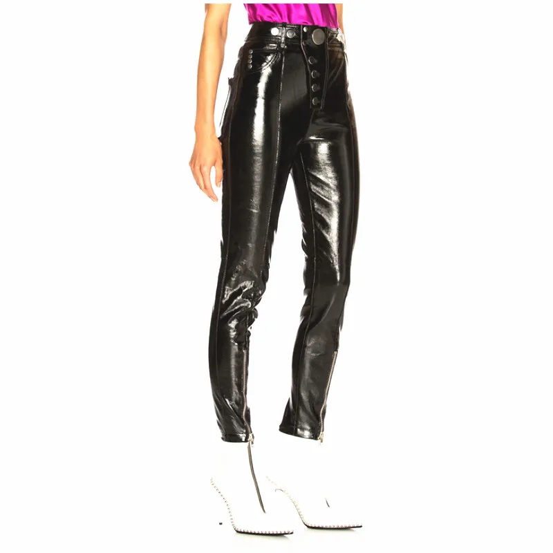 Модные брендовые длинные глянцевые лакированные брюки из искусственной кожи, осень, женские облегающие брюки-карандаш высокого качества wj2863, Прямая поставка