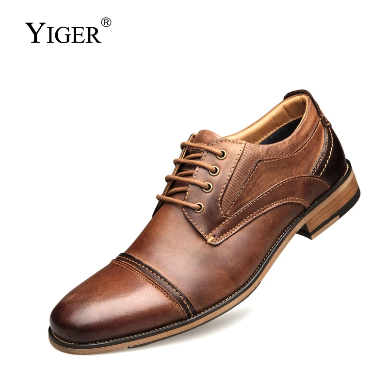 YIGER Мужские модельные туфли натуральная кожа большие размеры ручная работа