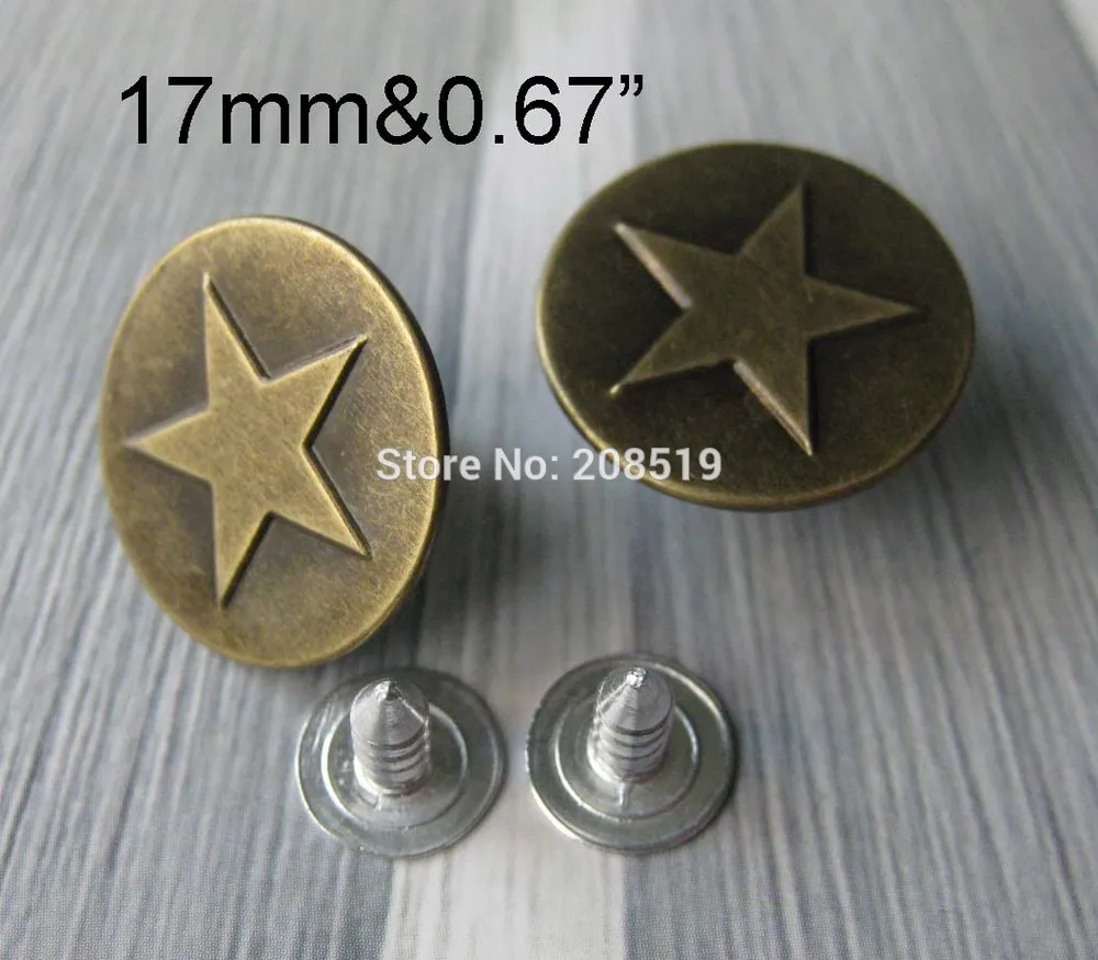 17MM Star Jeans Button 20 sets Antique Brass Color Trousers Buttons