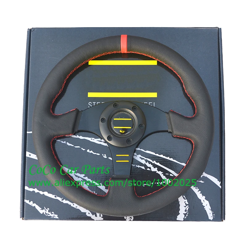 red flat steering wheel leather