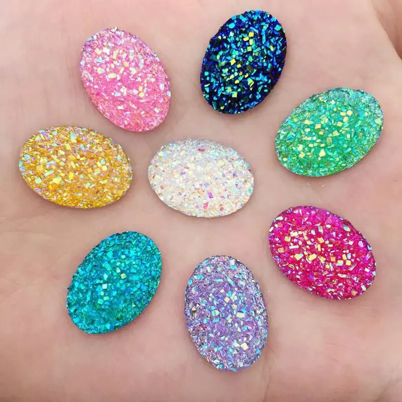 

HOT 60pcs OVAL Resin AB Color Stones FlatBack Appliques/wedding Buttons D92*3