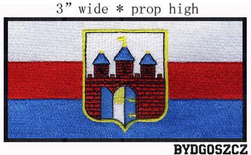 

Bydgoszcz,Poland Flag embroidery patch 3" wide shipping/buildings/red wall/ Fume