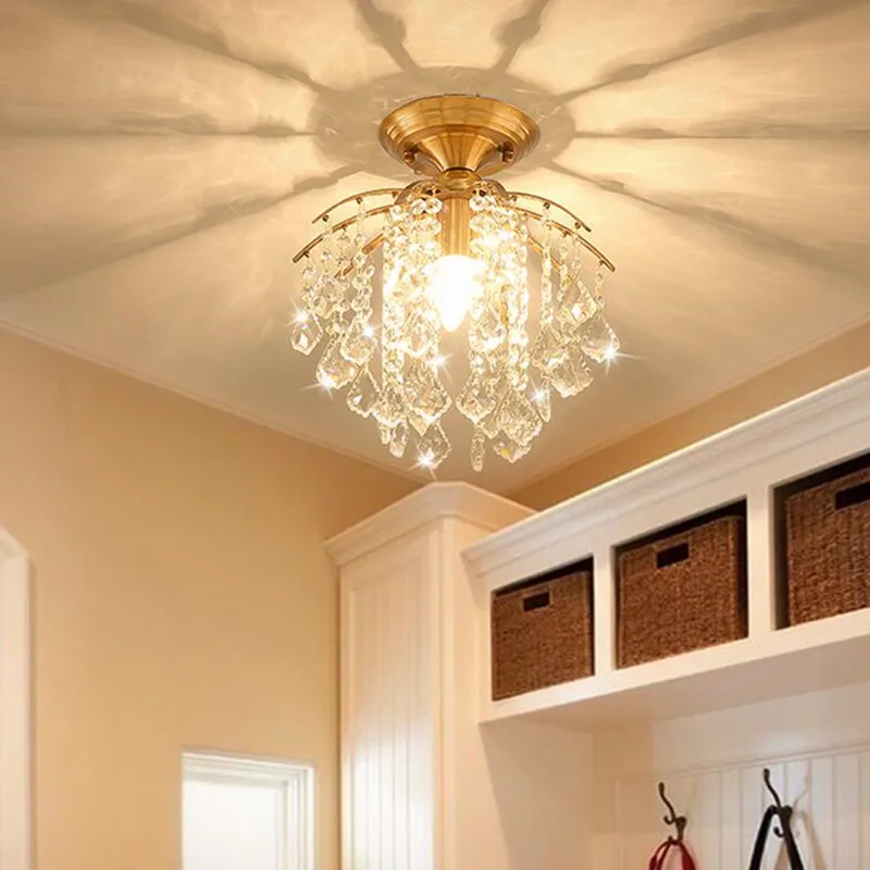 

Lampadas American Living Room Restaurant LED Crystal Hanglamp European Entrance Balcony Bedroom Copper Ceiling Light Fixtures