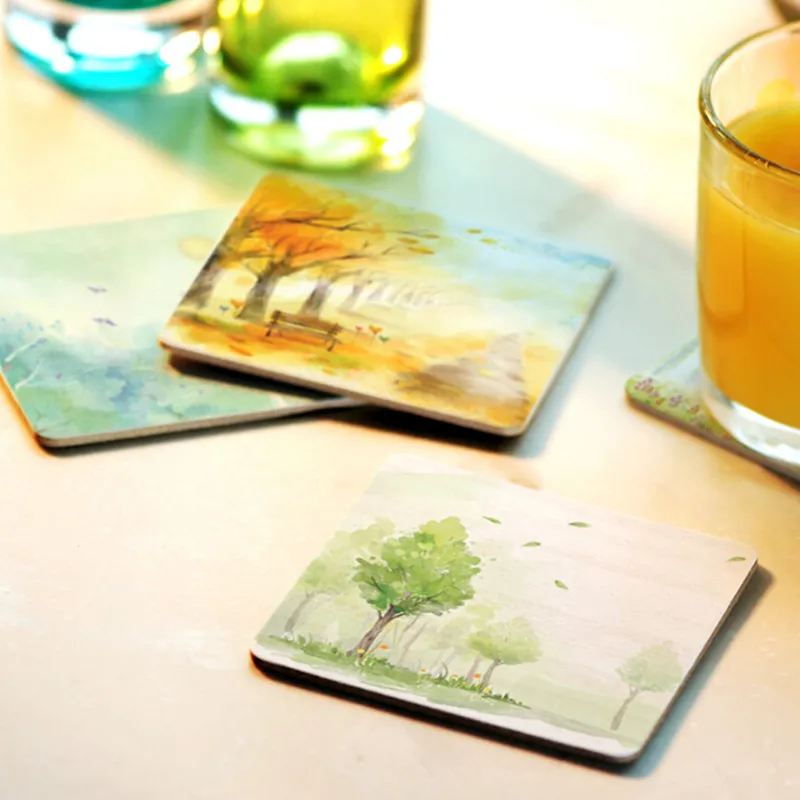 

CFen A's 1pc High Quality Wood Coasters drink Cup Mat placemat Coasters Holder Pad Tea coffee drink Coasters hand painted