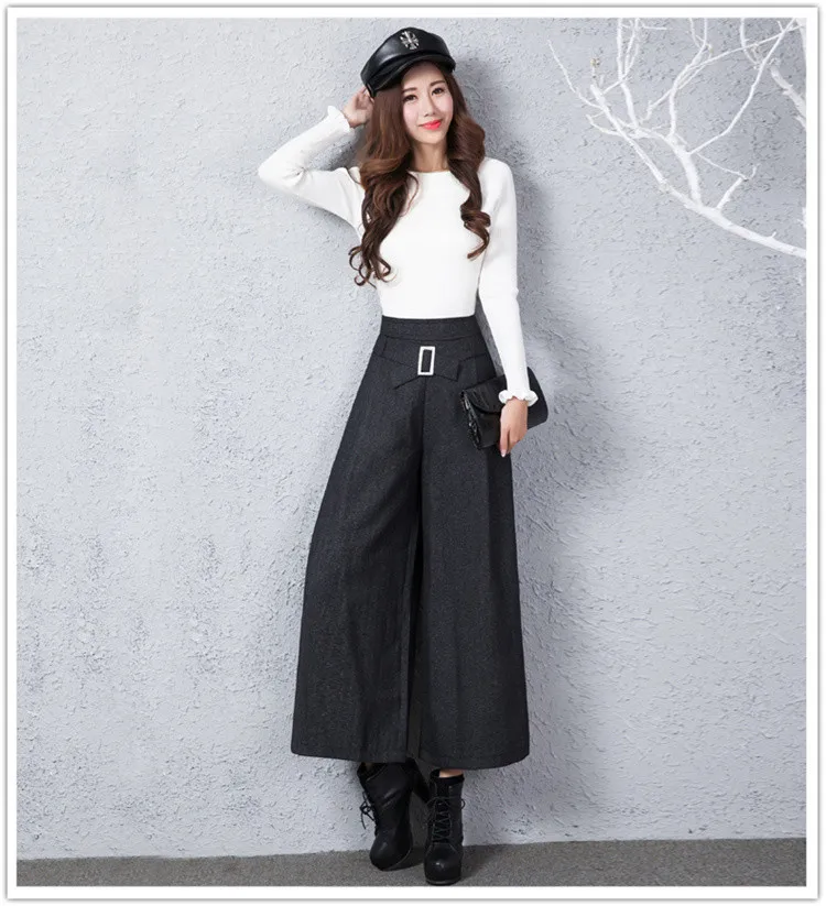 Новые осенние зимние женские шерстяные брюки, модные женские брюки с высокой талией, плотные однотонные широкие шерстяные брюки A5030
