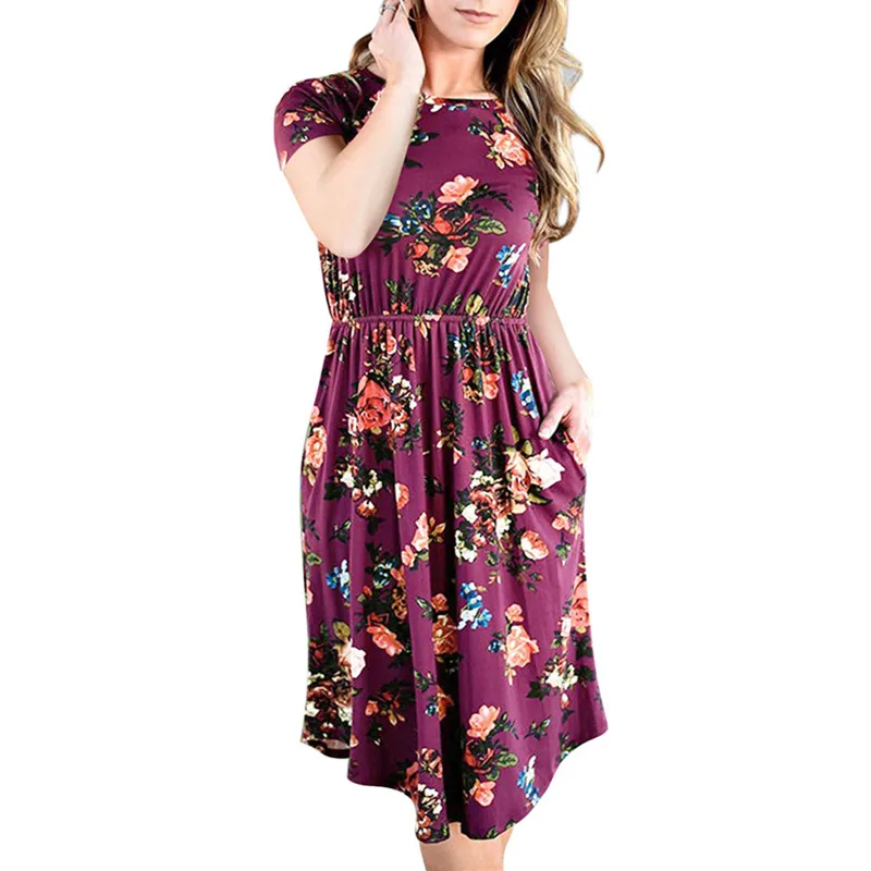 Женское летнее богемное платье с коротким рукавом и цветочным принтом, новинка 2018 года, модное сексуальное винтажное платье для вечерние