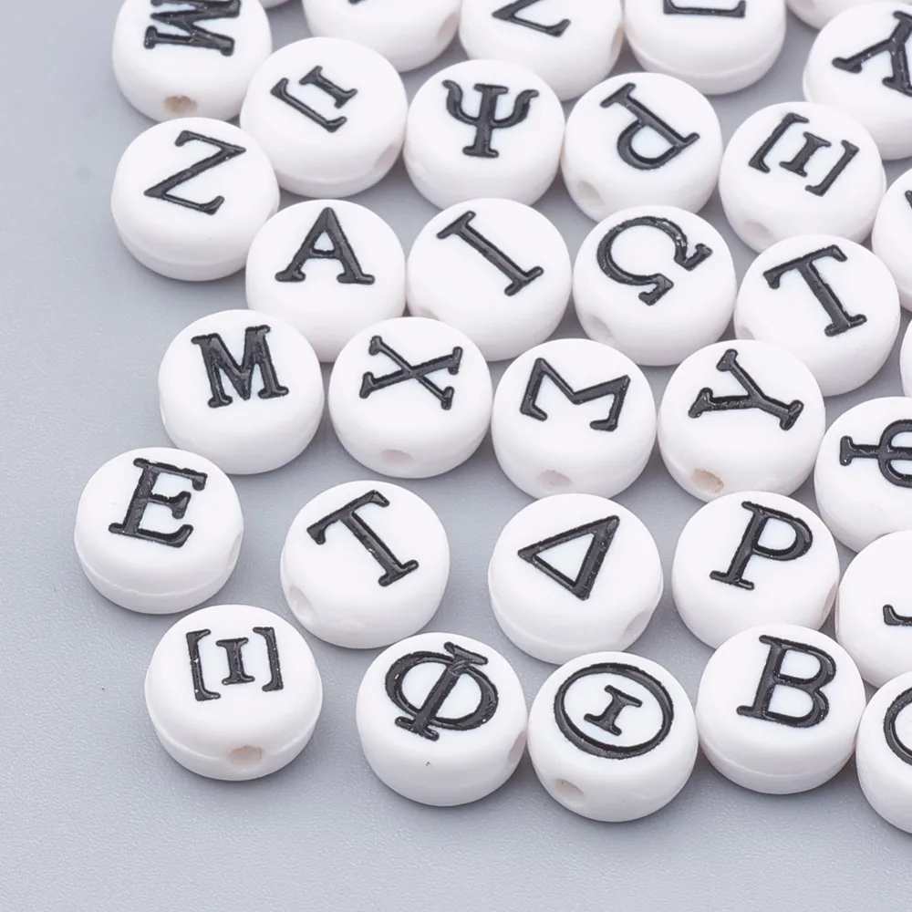 

PandaHall 500g 7x4mm Acrylic DIY Beads Flat Round with Greek Alphabet Text Letters for Jewelry Making DIY Findings Accessories