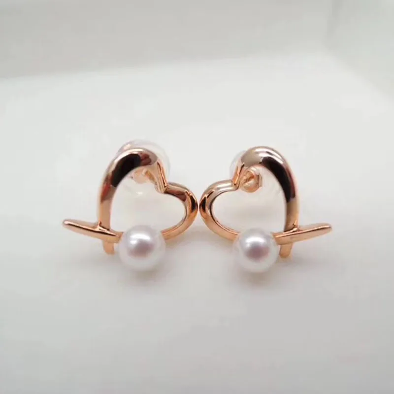 Sinya 18k gold heart design stud earring with natural high luster Round pearls Au750 earring for lover women girl best gift 2018 (2)