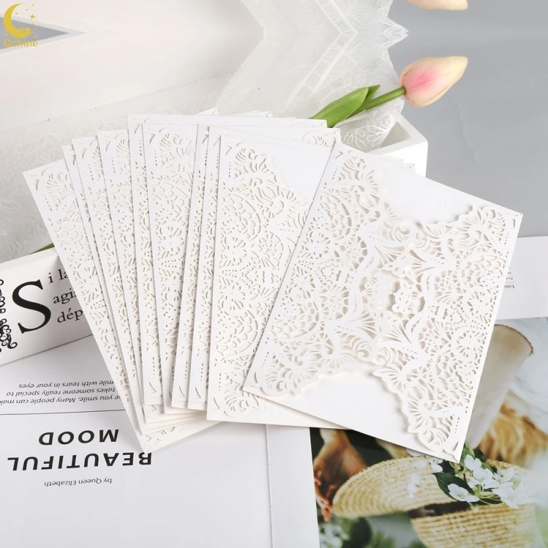  Ochine 10 Pcs/Set Laser Cut Butterfly Vertical Invitations Cards Kits For Wedding Bridal Shower Chr - 33049813304