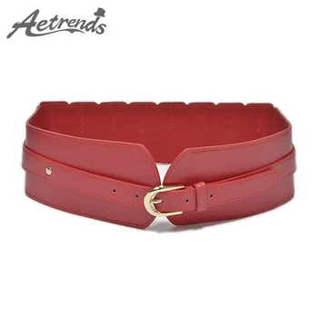 

[AETRENDS] Pin Buckle PU Leather Cinch Belts for Women Belt Wide Strap with Elastic Waistband Cummerbunds D-0049