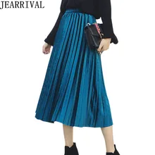 Новинка весны бархат Длинная юбка Для женщин Высокая Талия Упругие Flared плиссированные юбки мода дамы Повседневное Макси Юбки для женщин Faldas Mujer