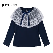 JOYHOPY/Детские топы; модные стильные рубашки для маленьких девочек; Детские топы с длинными рукавами и круглым вырезом; сезон весна-осень