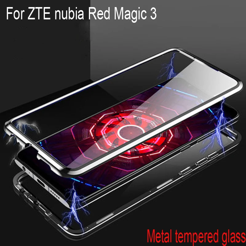 Роскошный Магнитный адсорбционный чехол для zte nubia Red Magic 3, металлическая рамка, прозрачное закаленное стекло для zte nubia Red Magic3 NX629J