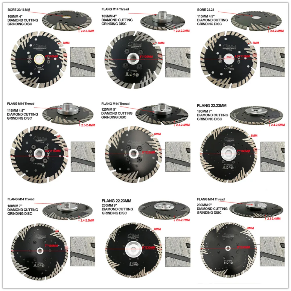 DIATOOL Hot pressed Diamond turbo Blade with Slant Triangle teeth Diamond cutting disc for Multi puprose Grinding wheel