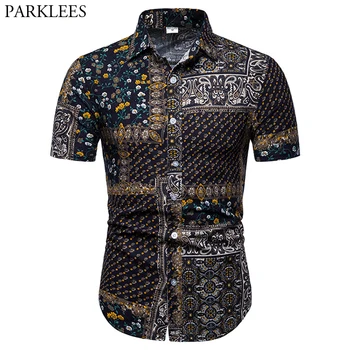 

Afircan Dashiki Print Shirt Men 2019 Summer New Slim Fit Mens Dress Shirts Casual Button Down Streetwear Shirt Chemise Homme 5XL