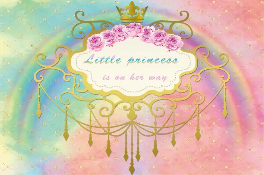 Laeacco Baby Shower Backdrops For Photography A Little Princess Is On Her Way Rainbow Party Backgrounds Photocall Photo Studio