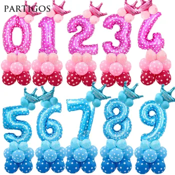 

24pcs Baby Shower Foil Polka Dot Latex Balloons 30inch number balloon Child 0-9 year old Birthday Party Decor Stand Set globos