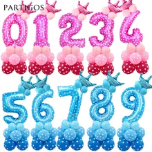 24pcs Baby Shower Foil Polka Dot Latex Balloons 30inch number balloon Child 0-9 year old Birthday Party Decor Stand Set globos