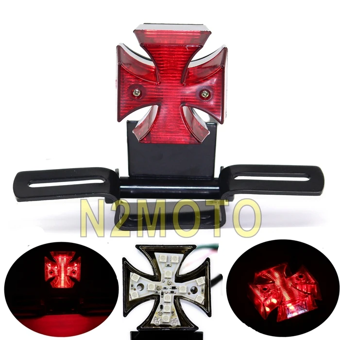 

Motorcycle Taillight With Iron Bracket Rear Lamps Brake Maltese Cross LED Tail Light For Chopper Bobber Custom Motorcycle