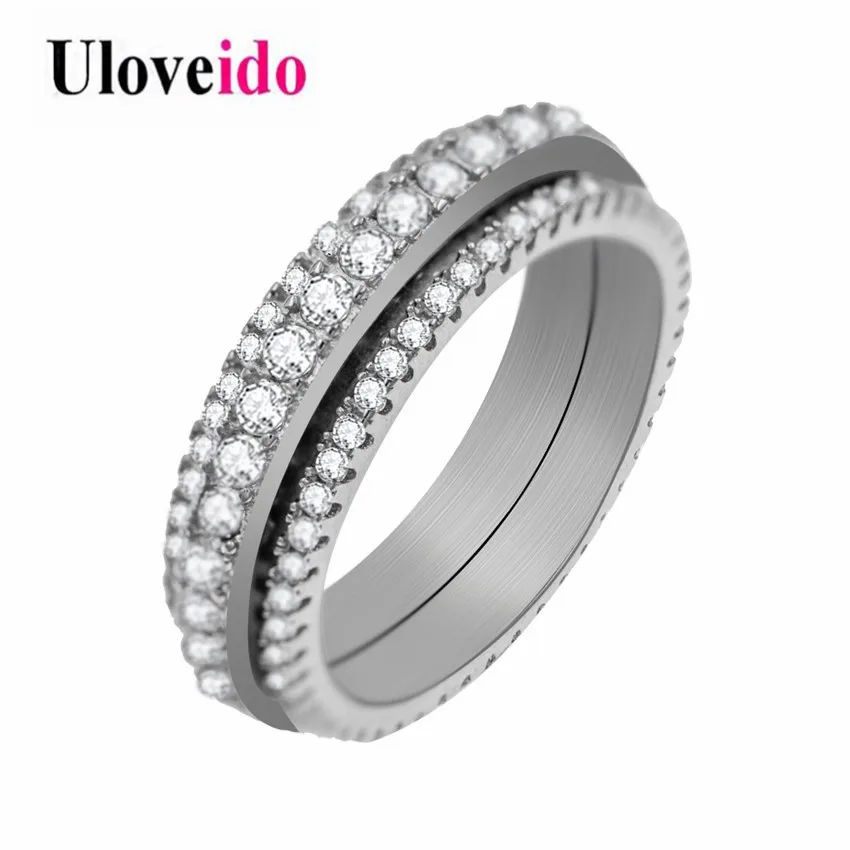 Женское кольцо Спиннер Uloveido вращающееся Двухслойное серебристого цвета с