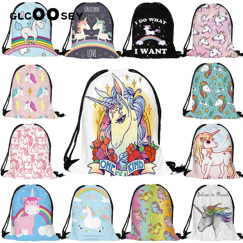 

1PC Hot sale Unicorn 3D digital printing Gril's Drawstring pocket Backpack Female High-quality drawstring bag Cute unicorn bags