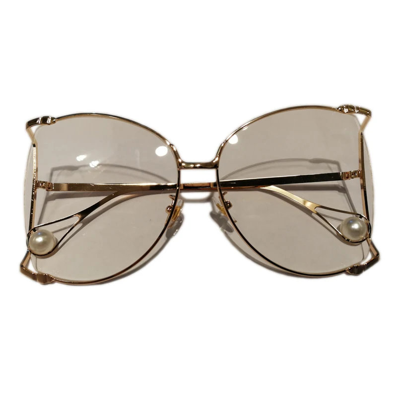 QPeClou, новинка, женские модные очки с жемчугом, оправа для девушек, брендовые прозрачные линзы, очки, уникальная оправа для очков, женские очки, UV400 - Цвет оправы: Gold Clear