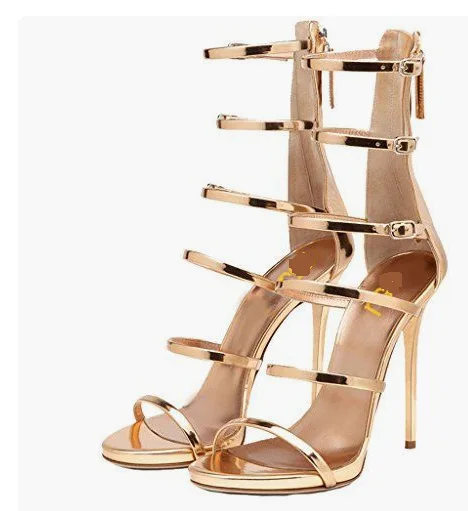 

Harmony Metallic Strappy Sandals Silver Gold Platform Gladiator Sandals Women High Heels Shoes Summer style Free shipping