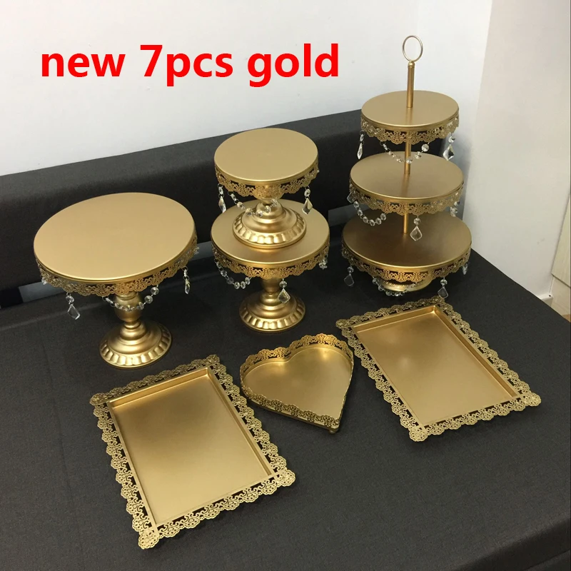 

new set Gold Wedding Dessert Tray Cake Stand Cupcake Pan cake display table decoration Party Supply 7PCS / Set ,free shipping