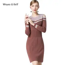 Weyes & Kelf Spring O-neck Knitted Dress Women 2018 Autumn Long Strapless Knitted Sweater Dress Flim Bodycon Sexy Woman Dress