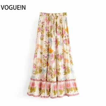 

VOGUEIN New Womens Summer Floral Print Boho Beach Elastic Waist A-Line Tie Maxi Skirt Wholesale