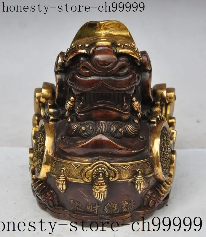 

8"chinese fengshui bronze gilt wealth money coin ingot Brave troops pixiu statue